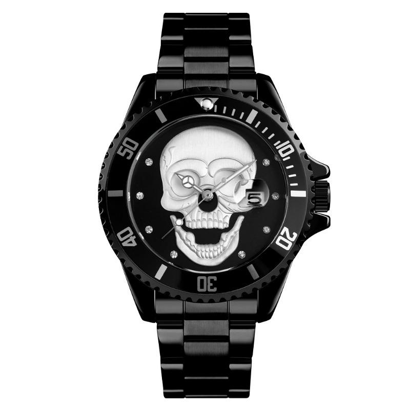 Hot-selling watch, fashionable rhinestone-encrusted skull, luminous men's waterproof quartz watch