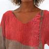 Casual Loose V-Neck Irregular Hem Art Print Long Sleeve Retro Skin-Friendly Asymmetric Hem Tunic  S-5XL Women'S Top
