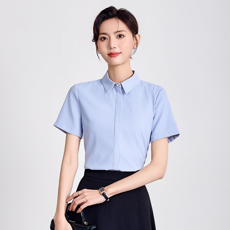 Petite Women's Short Sleeve White Blouse - Professional Spring/Summer Work Uniform for Civil Servants