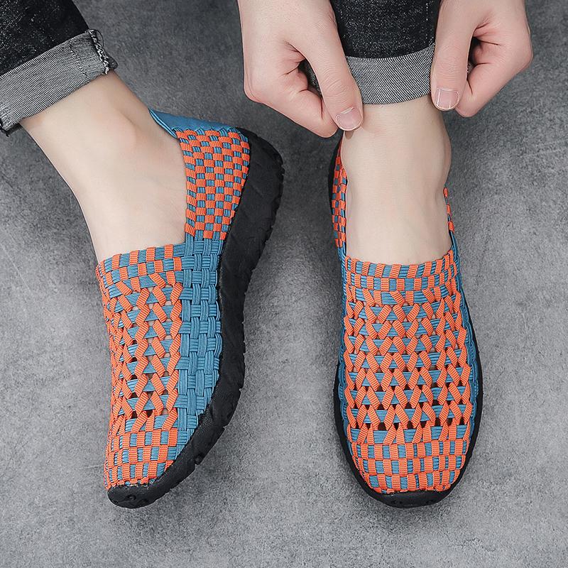 Sneakers Estive da Uomo Nere Treccia Spiaggia Morbide Leggere Scarpe Sportive Casual Tessuto Traspirante Slip on Ballerine