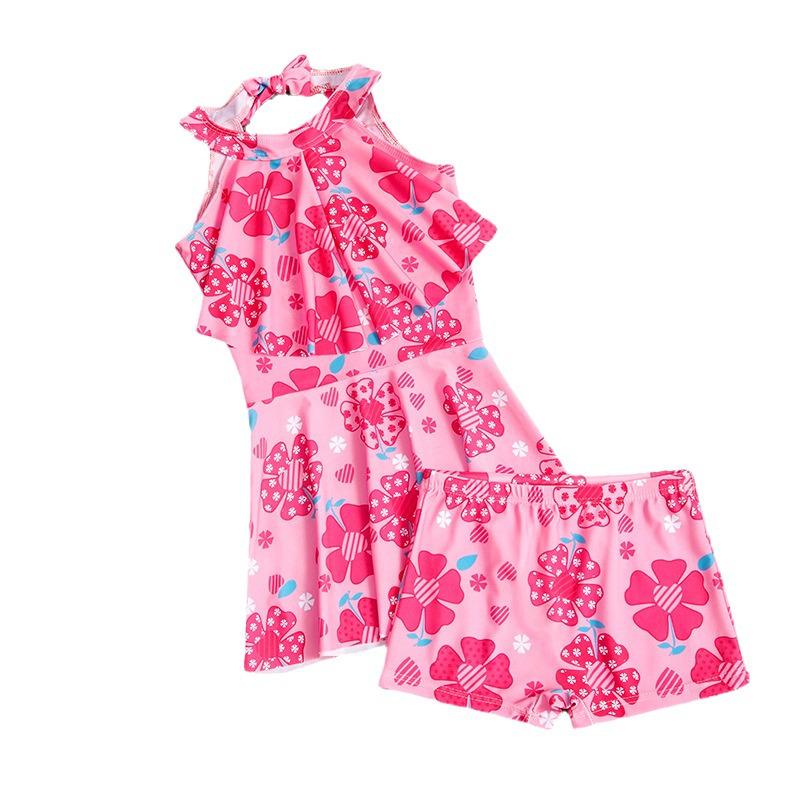 Girls' Gradient Fish Scale One-Piece Swimsuit with Skirt