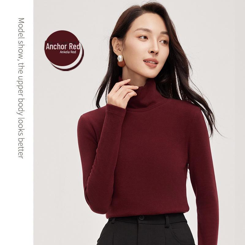 Meiyabi Damen Woll-Rollkragen, Warmer Slim-Fit Langarm-Pullover mit gerafftem Kragen im koreanischen Stil