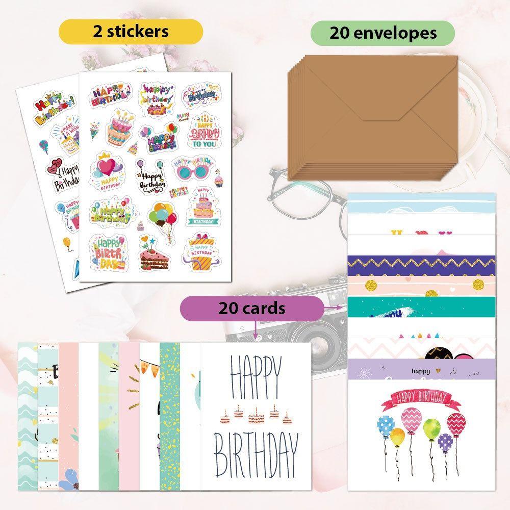 20pcs Combination Set Happy Birthday Card Blessing Message Cards  Party Accessories