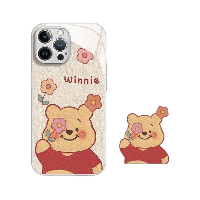 Applicable iPhone11promax Mobile Phone Case Premium Glass Case 11plus Cartoon Oil Painting Winnie the Pooh 11pro