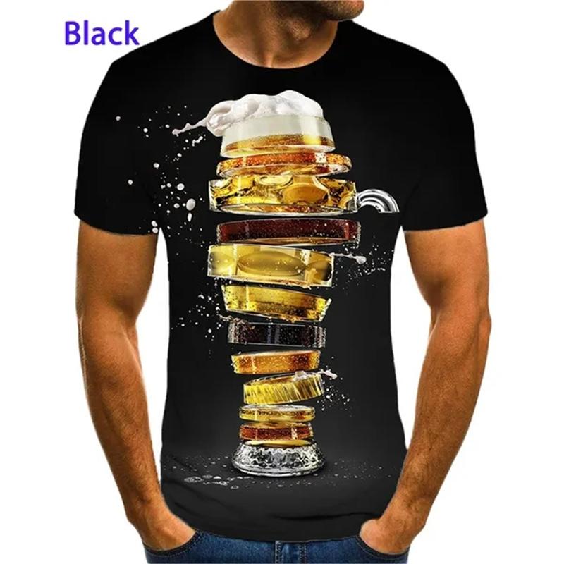 Beer Cheers Printing Tee Shirt Men Summer Cool Men 3D Beer Bubble Graphic T Shirts Short-sleeved T-shirt Fashion Casual Tops Tee