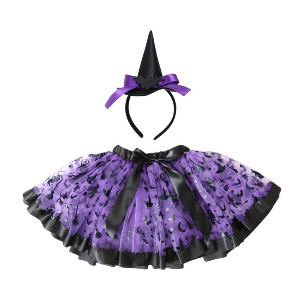 2 Pcs/Set Pumpkin Children Short Dress Bow Halloween Kids Dress Soft Tulle Skirt Headband  Party