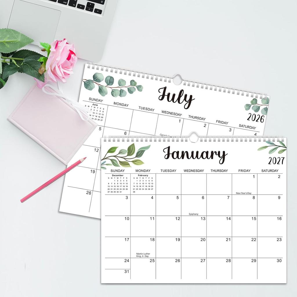 Wall Calendar 2026-2027, 18 Months Academic Calendar, Jan. 2026 - Jun. 2027, 14" × 11", Monthly Wall Hanging Calendar with Thick Paper for Office