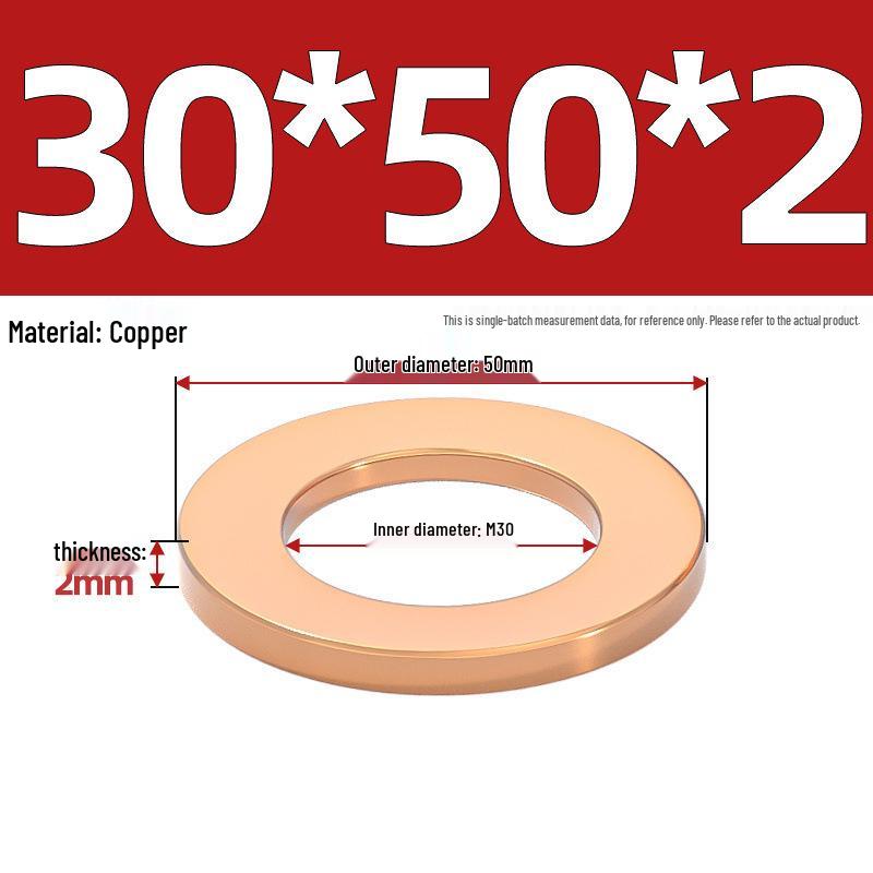Pure Red Copper Gasket Sealing Ring for Marine Instruments, Metal Flat Washer M3-M60mm