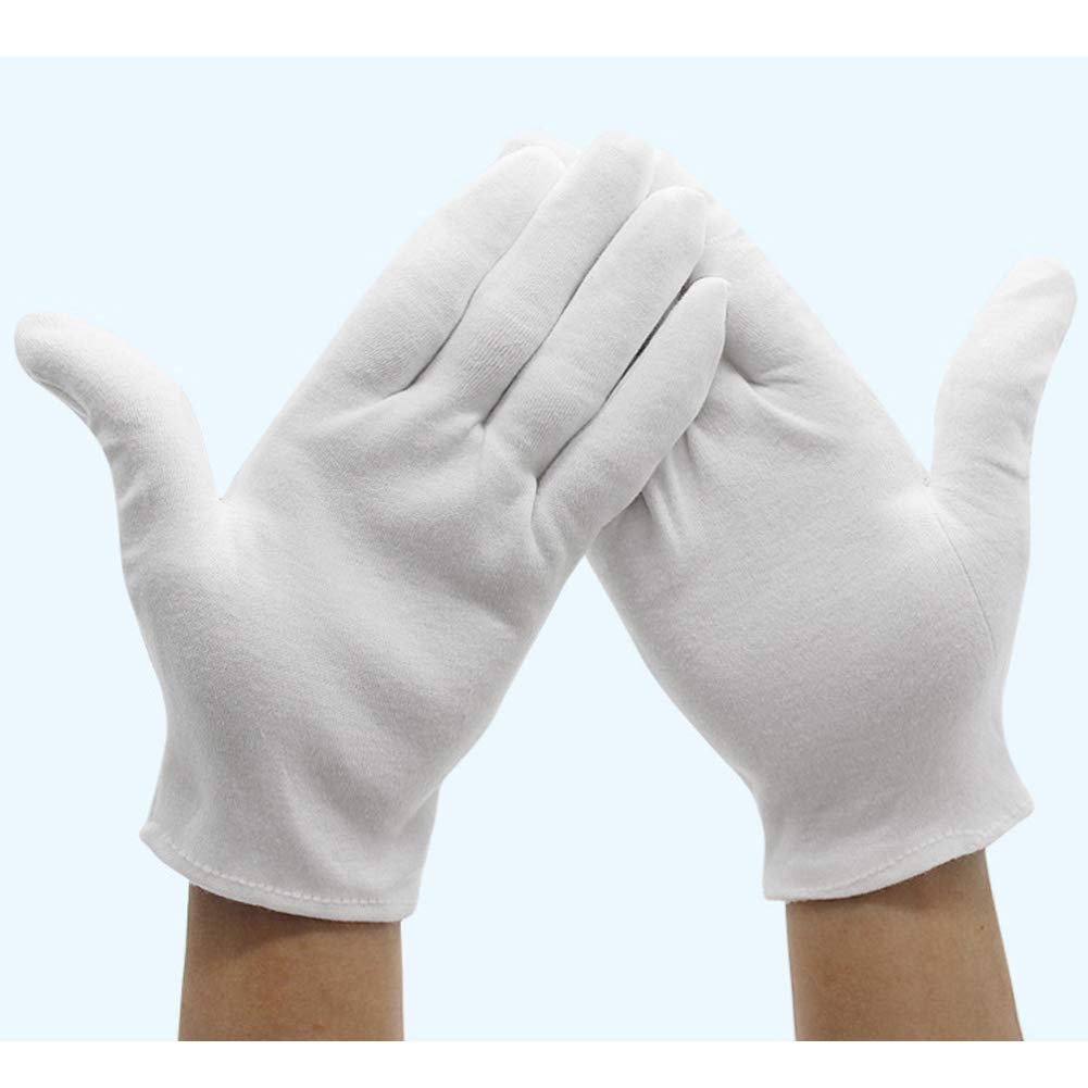 6 Pairs Soft White Cotton Gloves for Cosmetic Moisturizing Coin Jewelry Inspection Stretchable Lining Glove Size S-XL (S)
