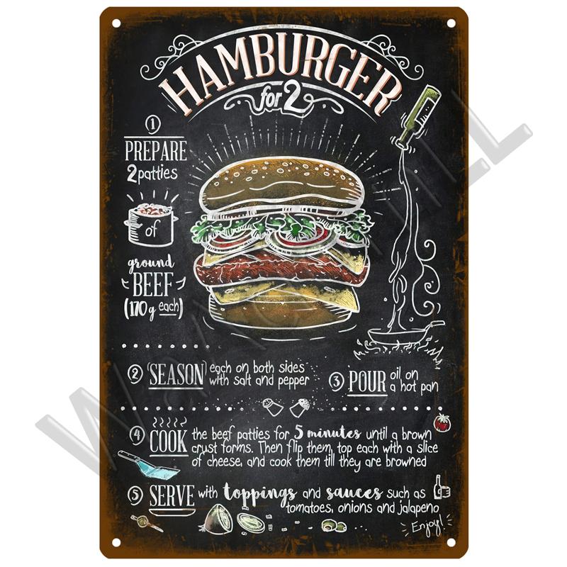 Metallschild Wohnkultur Fast Food Vintage Blechschild Plakette Metall Retro Teller Hot Dog Poster Wanddekor für Küche Café Diner Bar