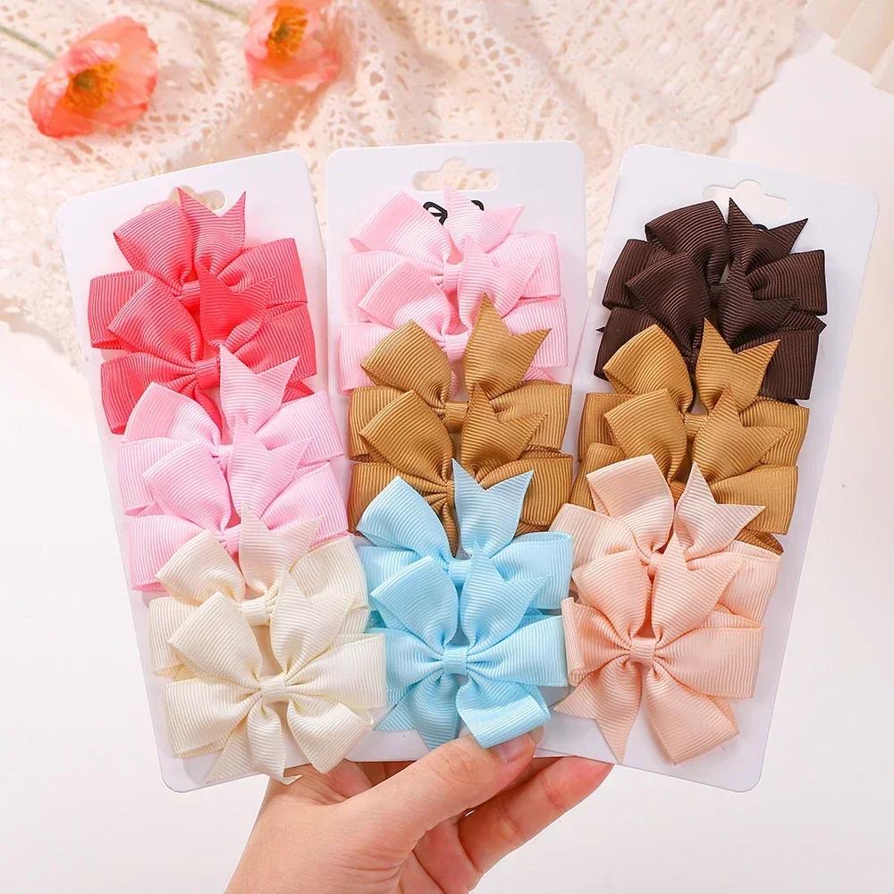 RAINBOW BOWS 6Pcs/lot 2inch Solid Ribbon Bowknot Hair Clips for Girls Cheer Bows Hairpin Barrettes Childrens Hair Accessories