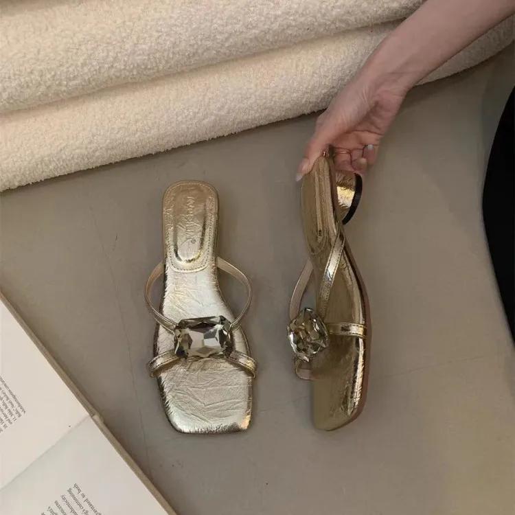 Fashion Women's Sandals Fashion Luxury Square Toe Diamond Open Toe Slippers Outdoor High Heels Zapatillas De Mujer