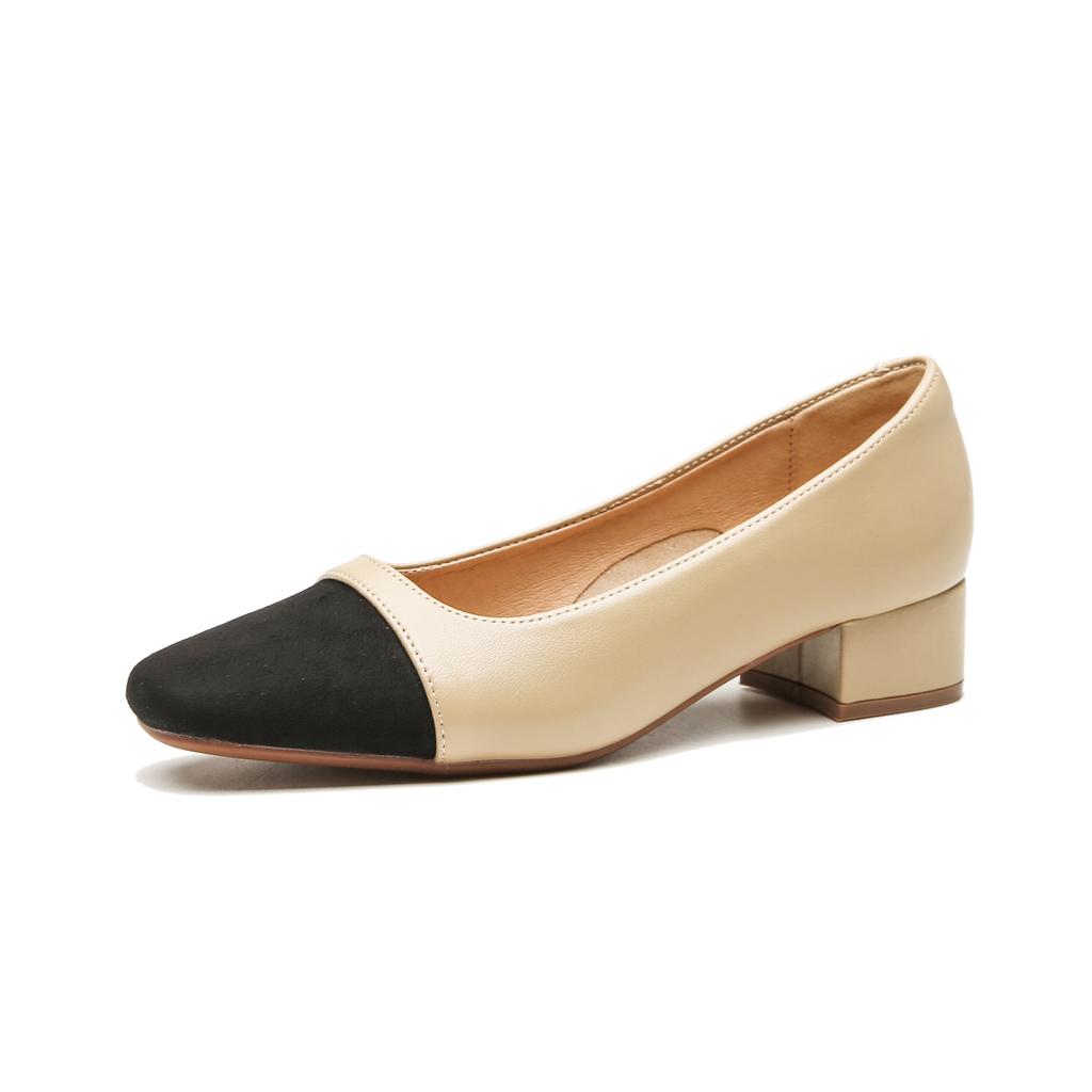 Color matching Xiaoxiangfeng thick heel single shoes women's summer defense leather shoes high heels are not tired feet women's shoes are versatile