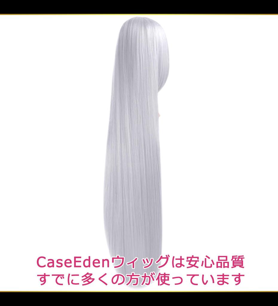 CaseEden Cosplay 6043 Wig, Premium, Smooth, Straight, Long, 100cm, Silver,