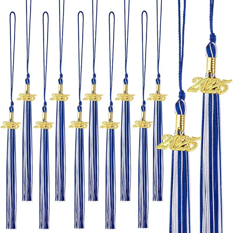 Set of 10 Graduation Tassels with Gold Year Cap Fringe Honor Cords for Diploma Ceremony Party Decoration Accessories