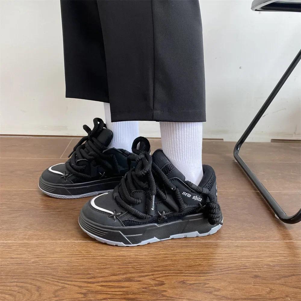 

Модные женские кроссовки на толстой подошве со шнуровкой на плоской подошве с дышащей сеткой Кроссовки Повседневная обувь Весна Осень Пара Теннис Спортивная обувь 44 чёрный