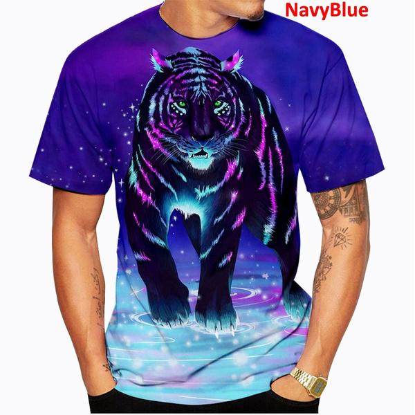 Cool Fashion Animal Tiger 3d Print T-Shirt Casual Round Neck Short Sleeved Men's T-shirts