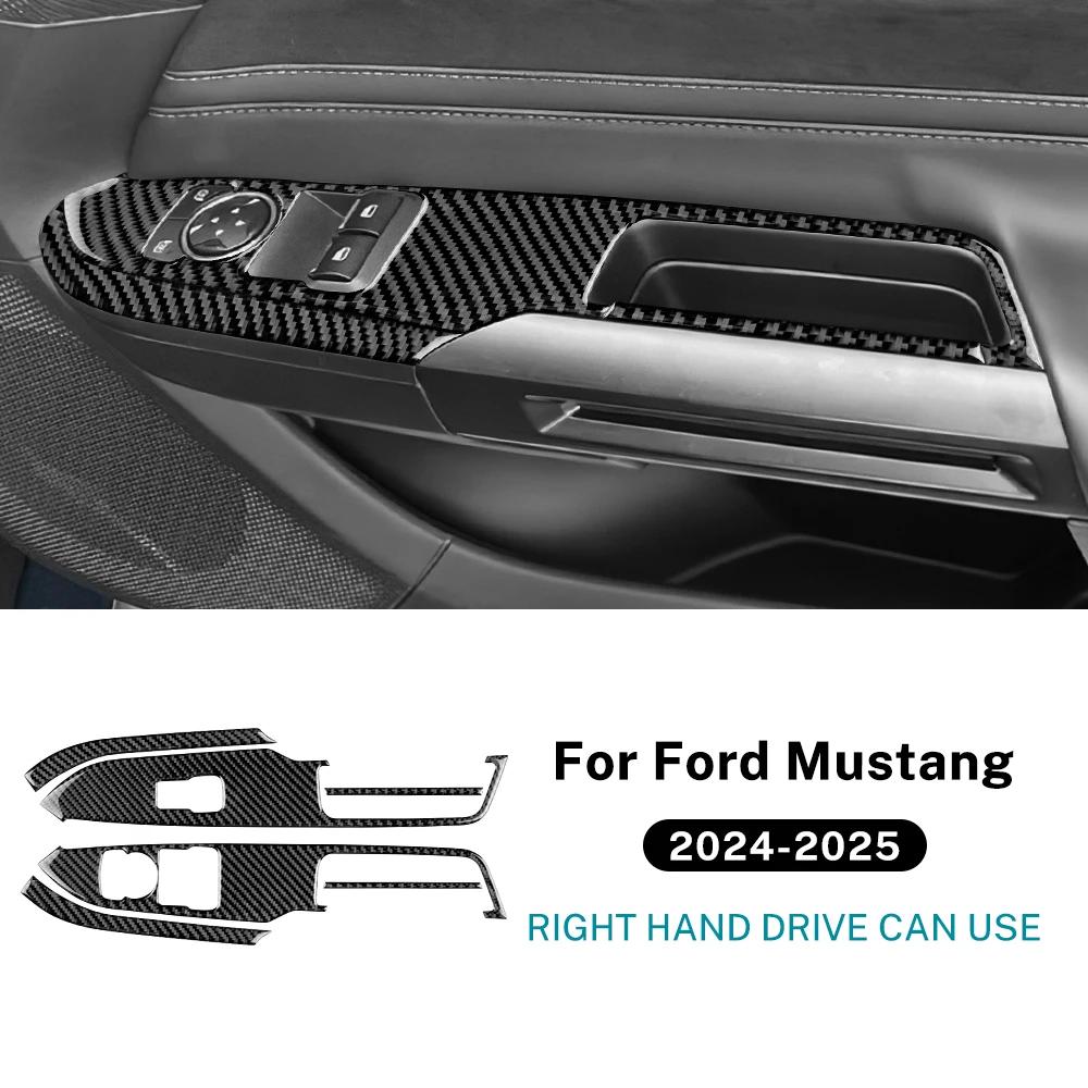 För Ford Mustang Dark Horse EcoBoost GT S650 2024 2025 2026 Äkta Mjuk Kolfiberklistermärke Bil Dörr Fönster Knapp Panel Trim
