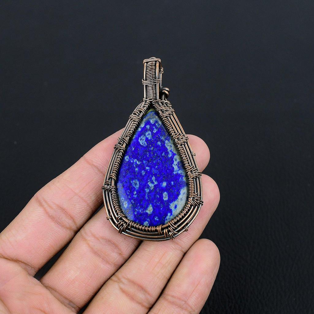 Lapis Lazuli Pendant Handmade Gemstone Jewelry, 999 Copper Wire Wrapped Pendant ,Unique Design Jewelry Pendant