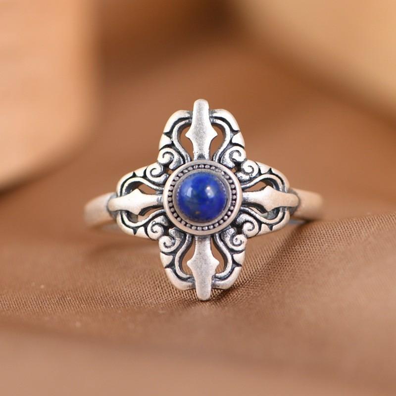 

Vintage Chiba Cross Vajra Thai Silver Ring with Natural Turquoise Inlay for Men