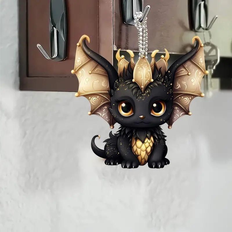 Flat Surface Acrylic Black Dragon Pendant With Cartoon Style For Gift Use