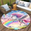 1Pc Cute Unicorn Circular Print Rug - Home Decoration Carpet For Living Room Bedroom Flooring Computer Chair Area Rug