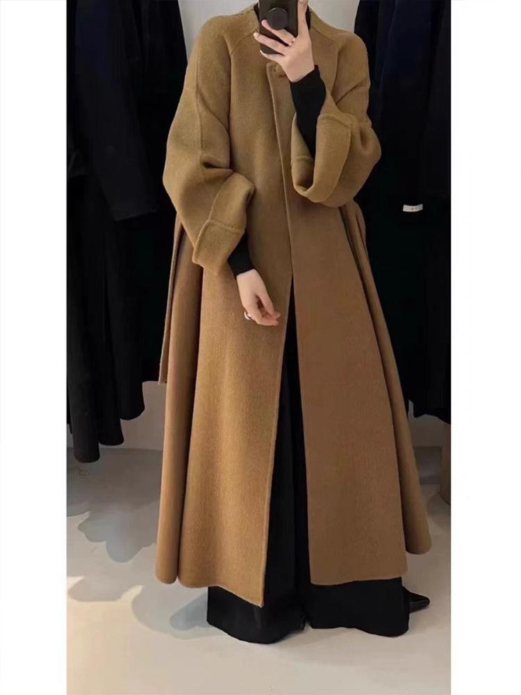 

Premium double-sided wool coat women s tall extended A version lazy wool coat M верблюд