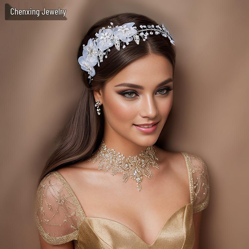 Chenxing Minimalist Bridal Pearl & Alloy Flower Headband CP274