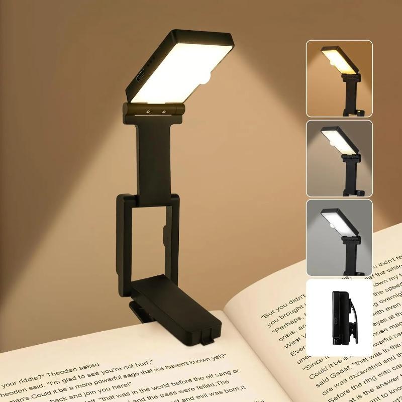 Rechargeable Book Light LED Clip Reading Light 180°Foldable,Portable Clip On Reading Lamp 3 Colors Eye Protection Desk Lamps
