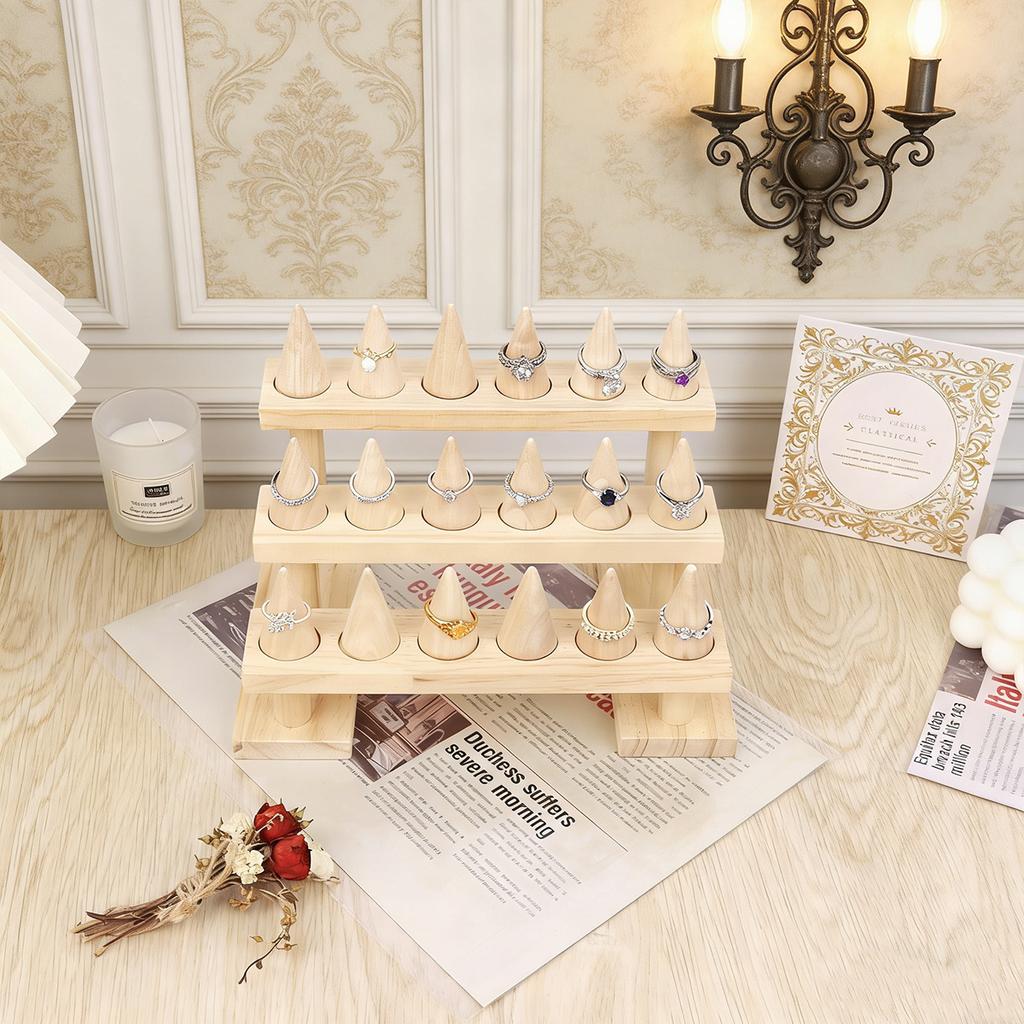 Simple solid wood cone ring display rack jewelry rack ring rack display jewelry rack live stream stall props