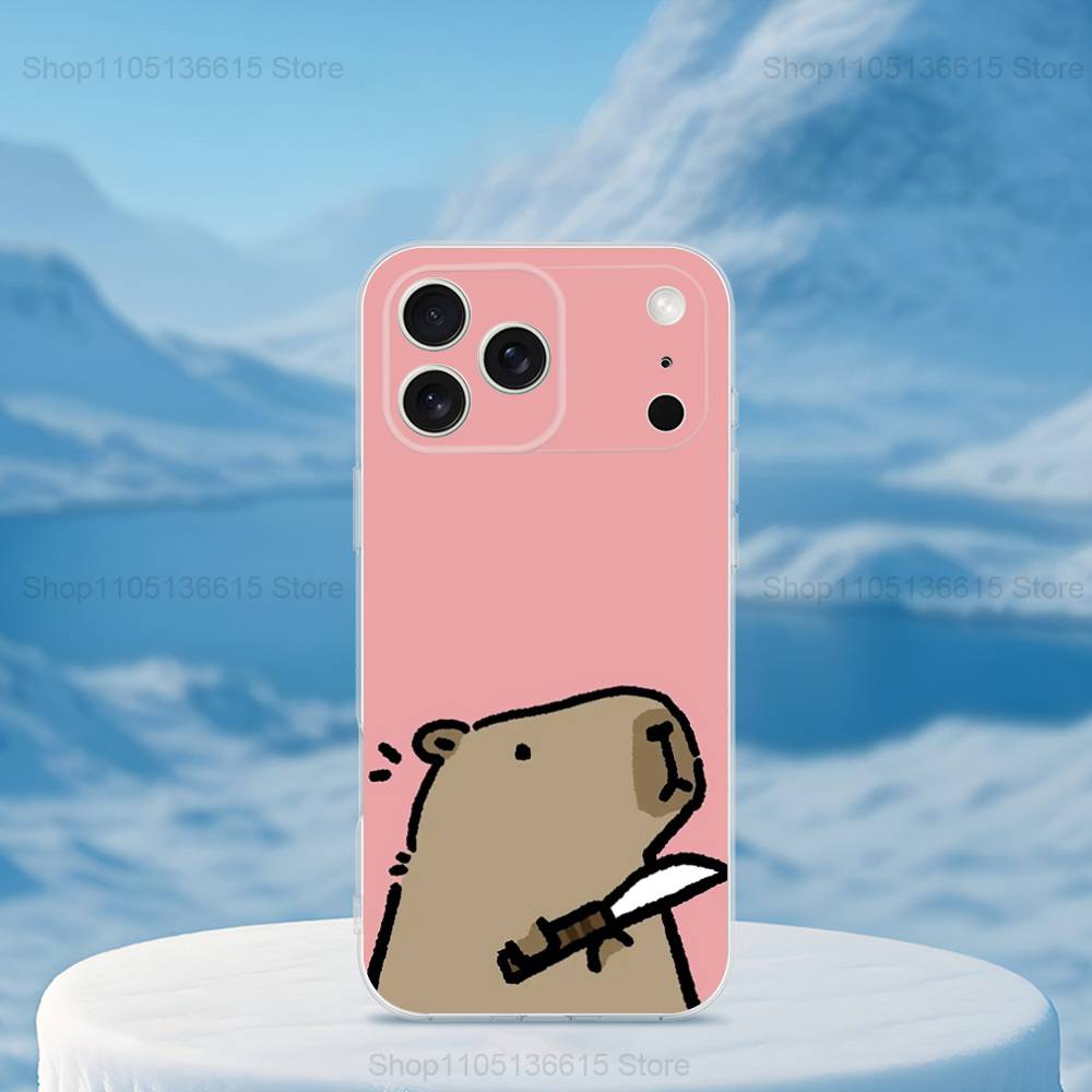 Cute Capybara Cartoon Phone For iPhone 14,13,12,11,17,16,15,Pro,X,XS,XR,SE,Max,Plus,Mini Transparent Soft Cover