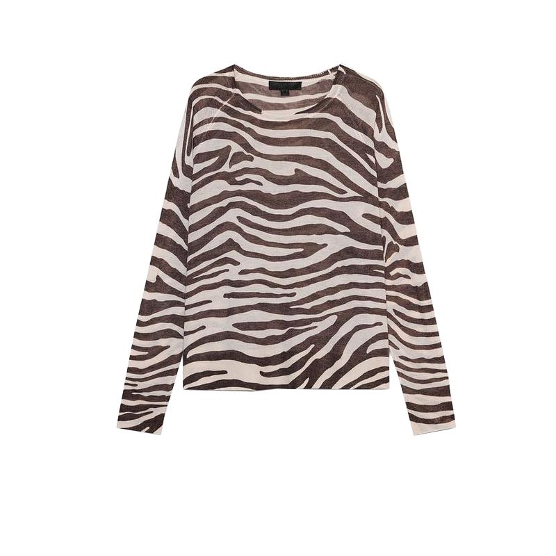 

Women s Spring Clothing French Style Design Long Sleeves round Neck Minimalist Casual Thin Needle Knitting Tops 0506005 Zebra Pattern L