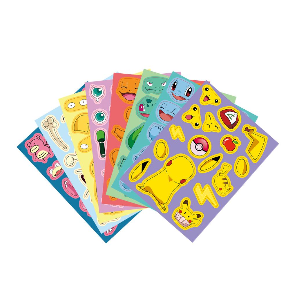 8 Photos/set of Pokémon Face Swap Graffiti Stickers Cartoon Cute Pikachu Make A Face Puzzle Stickers