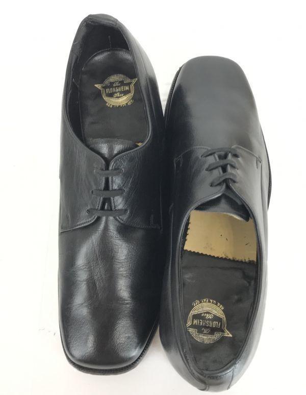 Vintage Pre-80s / FLORSHEIM Goodyear Welt Leather Plain Toe Dress Shoes Black /7 / 25.0cm/(USED)
