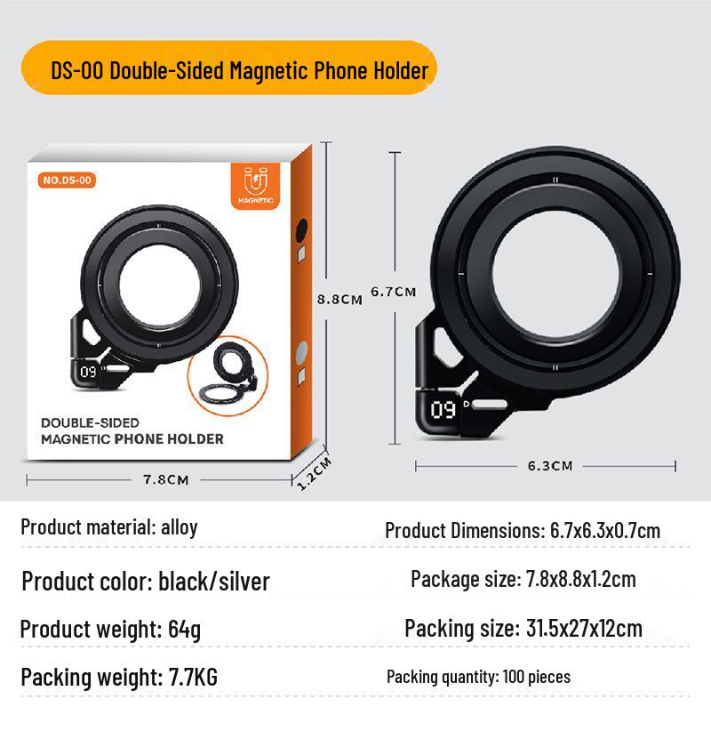 Aluminum Magnetic Ring Holder with N52 Magnets, Ultra-Thin, Portable, Multi-Angle Adjustable, Double-Sided Suction.