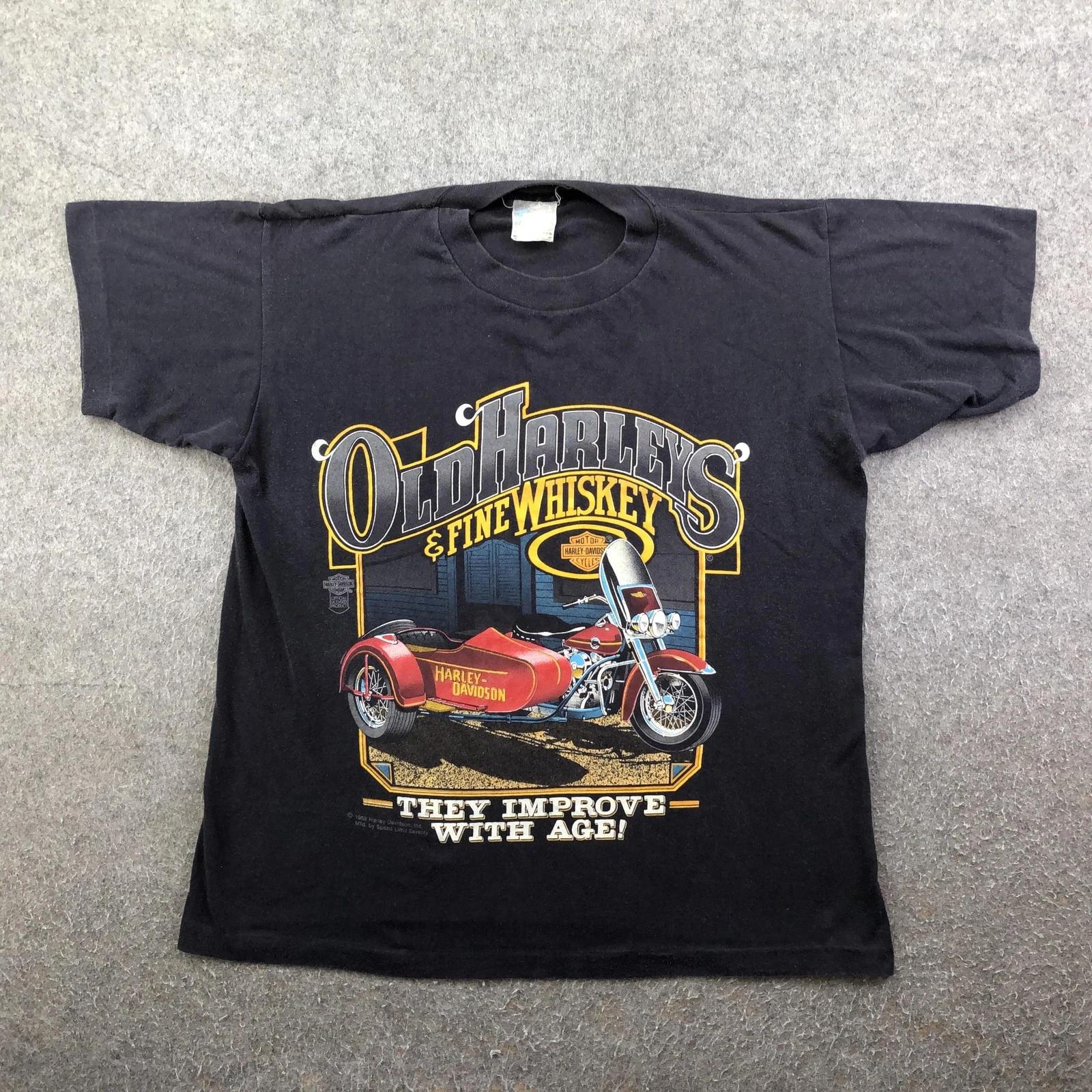 Vintage Harley Davidson Shirt Mens Large Black Old Harleys Whiskey 1980s 80s 4XL