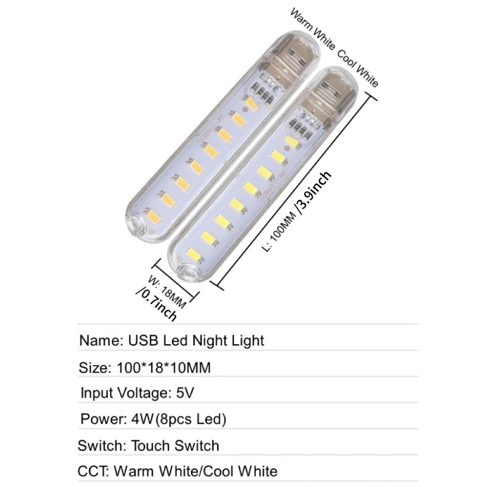 

3-24 светодиода, мини-портативный USB-бар, светильник с сенсорным датчиком, настольный светильник для чтения, прикроватная лампа для Power Bank, ПК, ноутбука, ноутбука Cool White