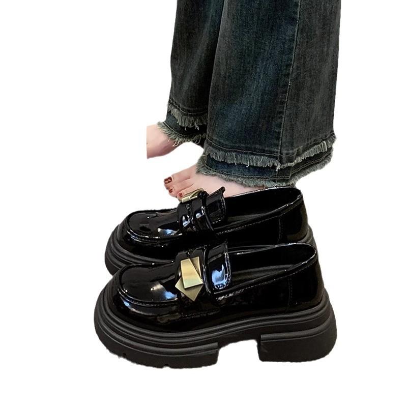 Platform British Style Small Leather Shoes Women's 2025 New Spring and Autumn One-pedal Black Single Shoes Mary Jane Shoes Loafers