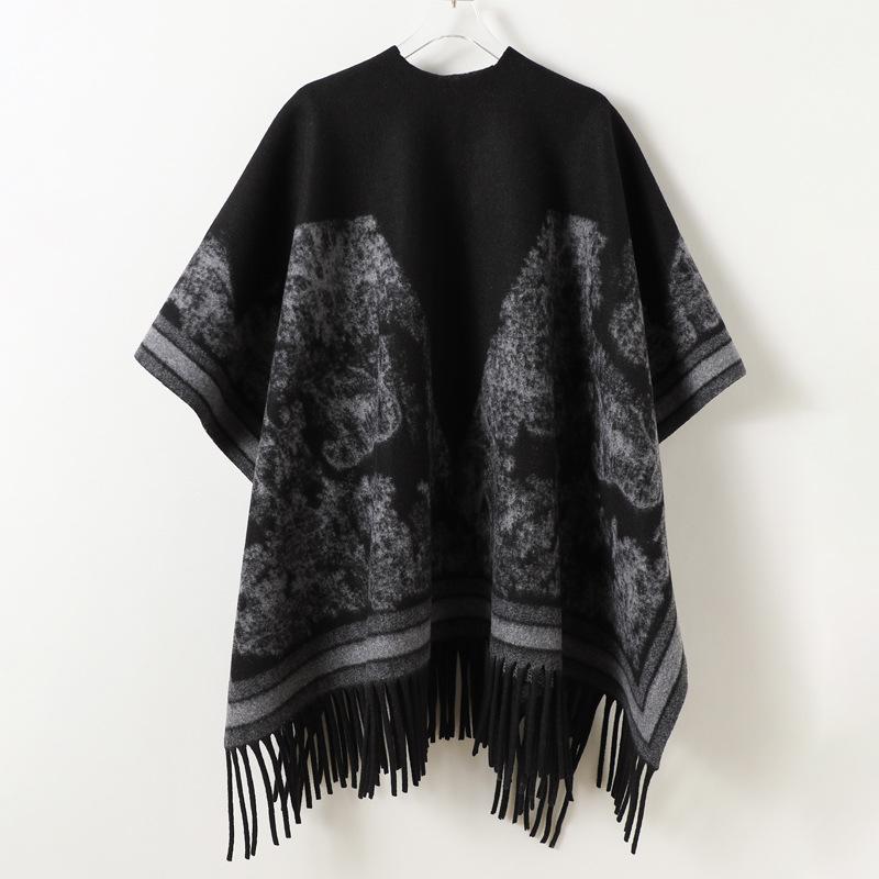 European And American Chain Retro Autumn And Winter Men'S And Women'S Double-Sided Shawl With Imitation Cashmere High-End Warm Fringed Scarf Cape