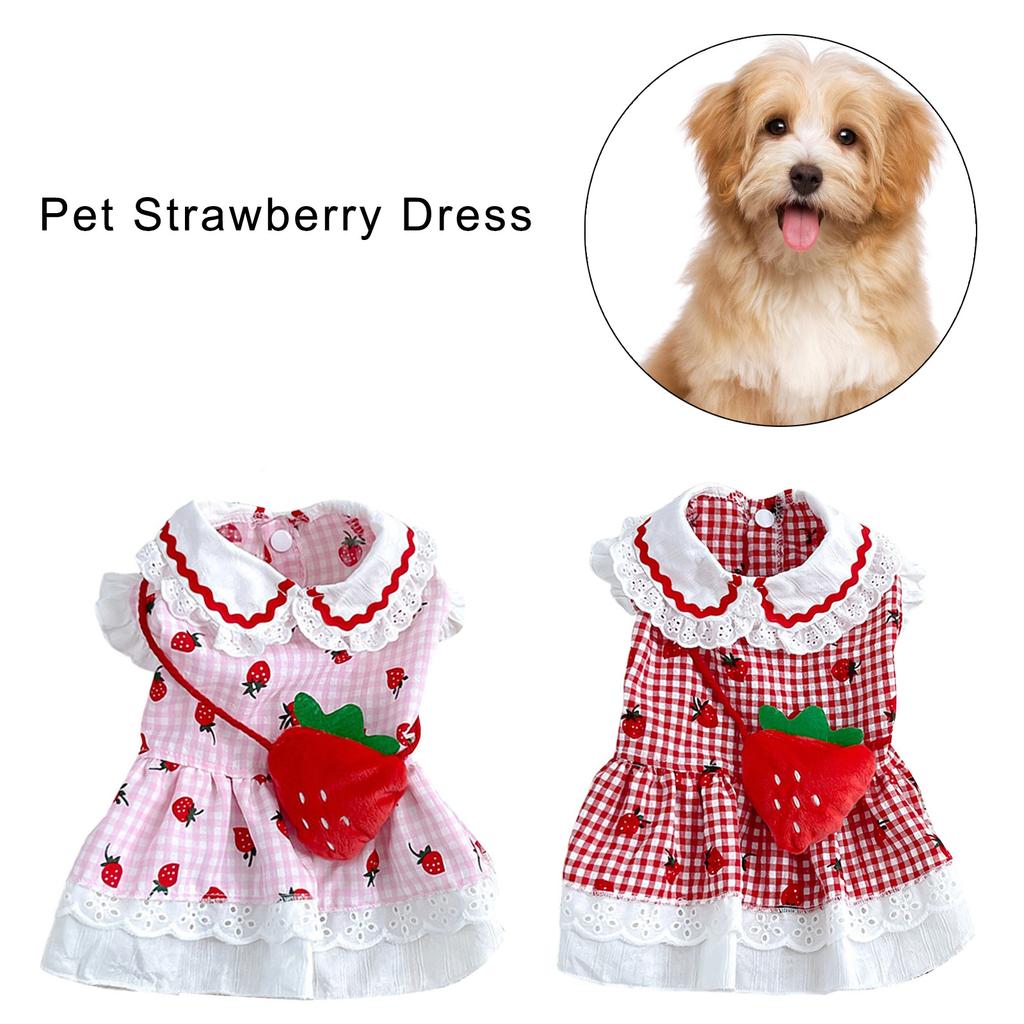 Easy Wear Strawberry Pet Dress Dog Photo Shoot Outfit Cats Princesses Dress for Everyday Use