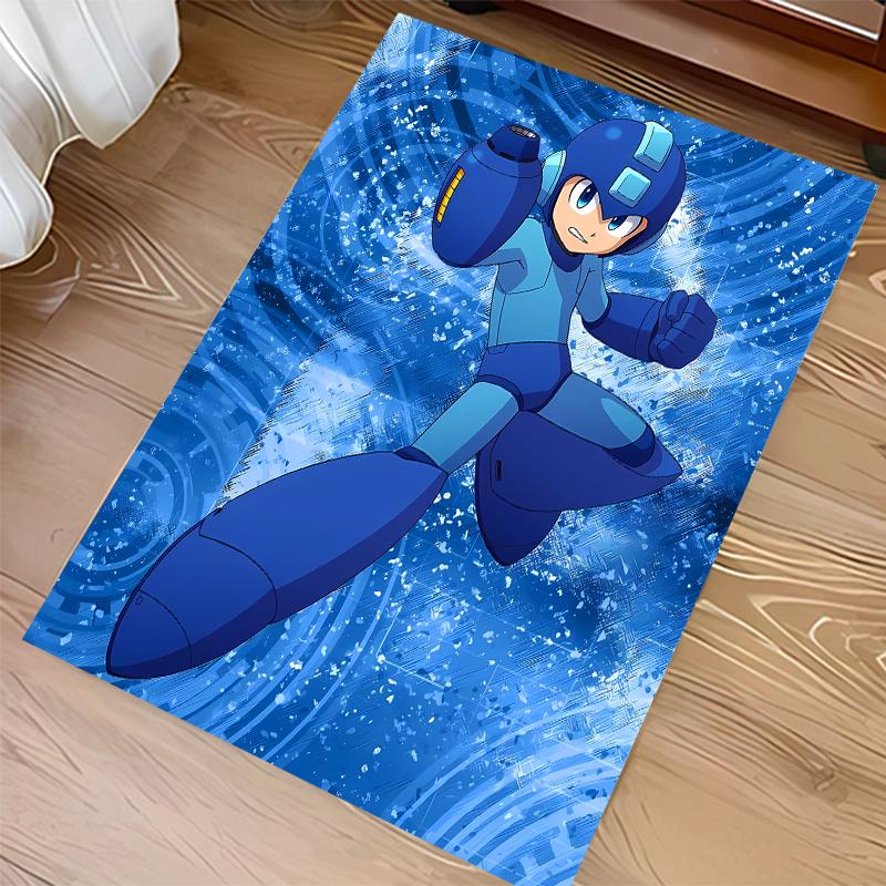 1pc Cartoon Rockman Game Megaman Print Area Rug - Soft, Washable Non-Slip Indoor Mat for Office Chairs, Living Room, Home Office Decorative Rug