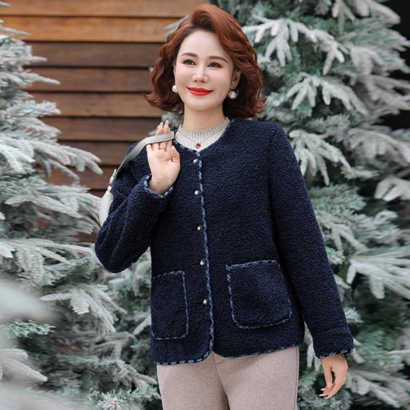 Women's winter thermal round neck granular fleece jacket short versatile top women's