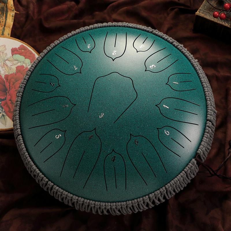 Hluru Glucophone 13 Inch 15 Notes Steel Tongue Drum Key D Ethereal Drum Yoga Meditation Musical Instrument