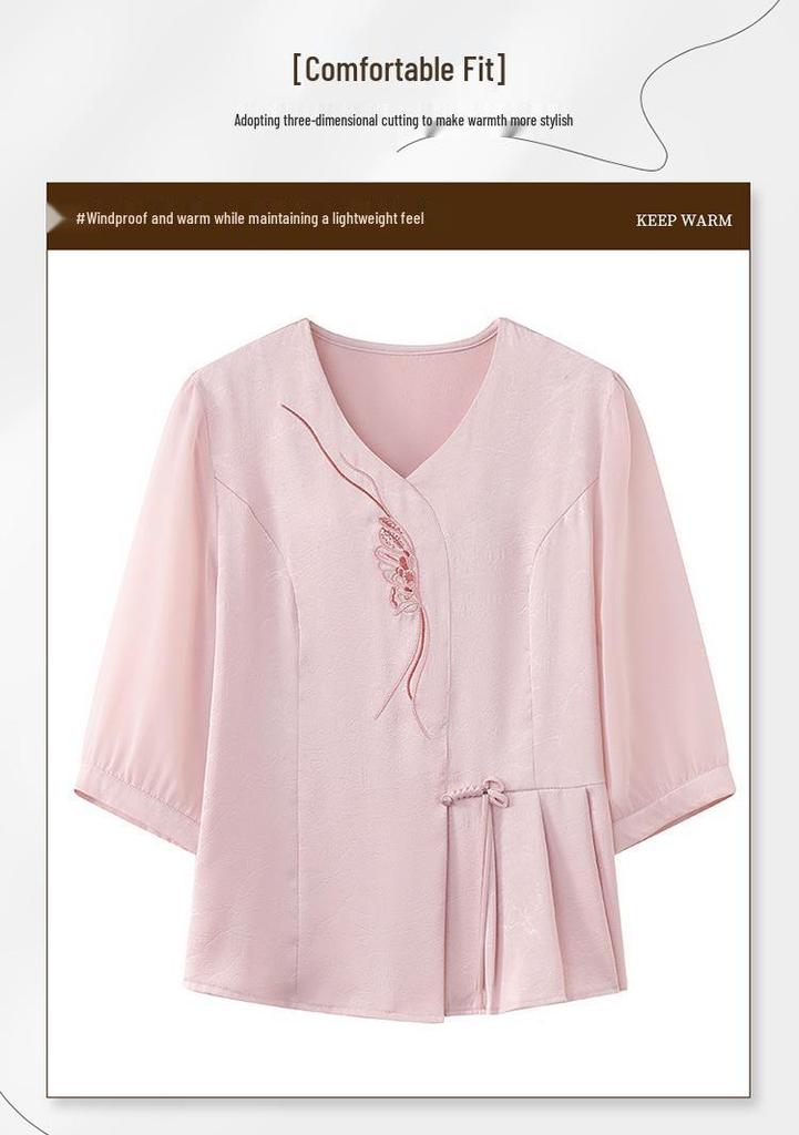 2026 Summer Women's Chinese Style Short-Sleeved Shirt - Fashionable, Elegant, Age-Defying Mother's Wear