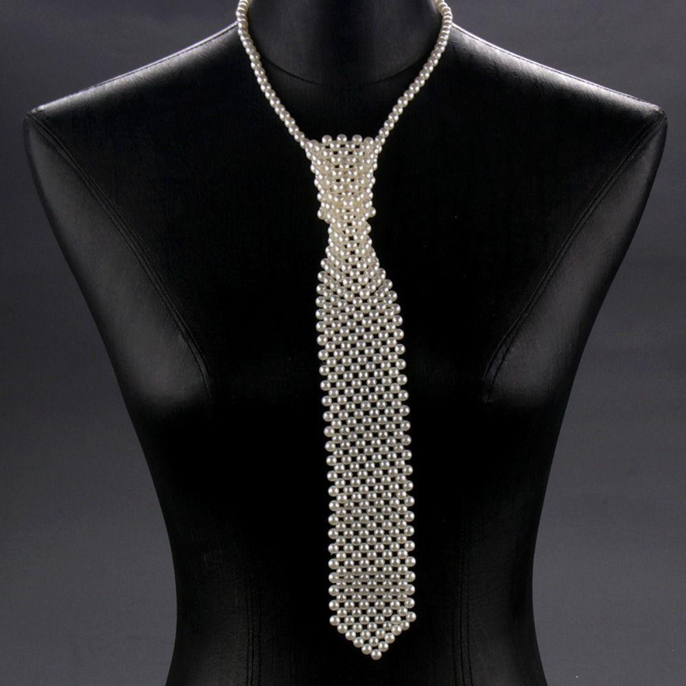 

Clothing Tie Necklace Draweye Pearls Tie Long Necklace Choker Clavicle Chain Women білий