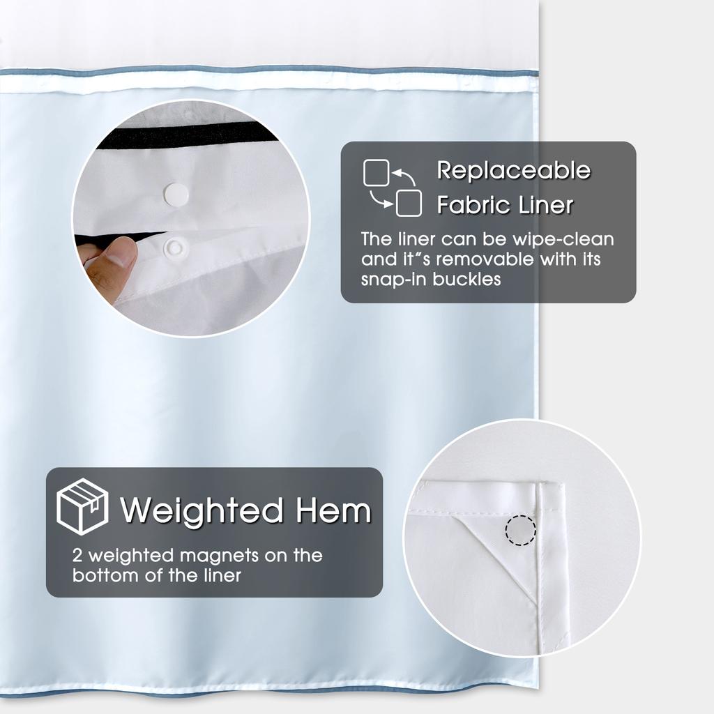 Double Layer Shower Curtain Waterproof Linen Bath Curtain Liner for Bathroom Bathtub Bathing Cover with Silver Metal Hooks