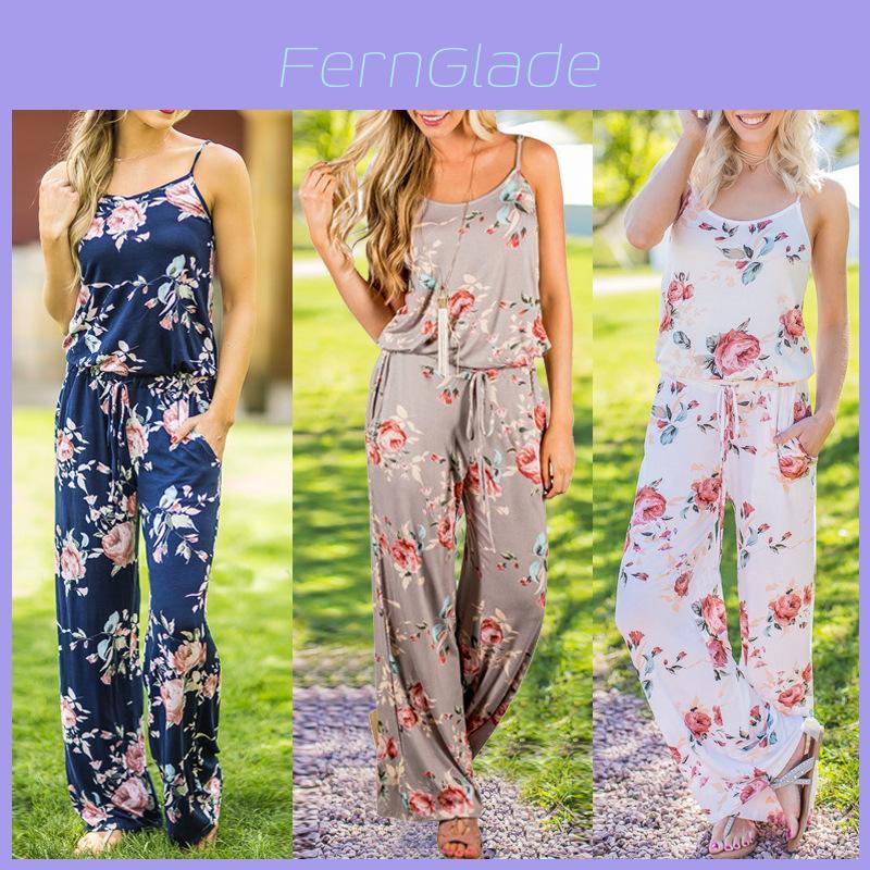 Floral Women Summer Long Wide Leg Pants Strappy Casual Beach Jumpsuit Us Romper
