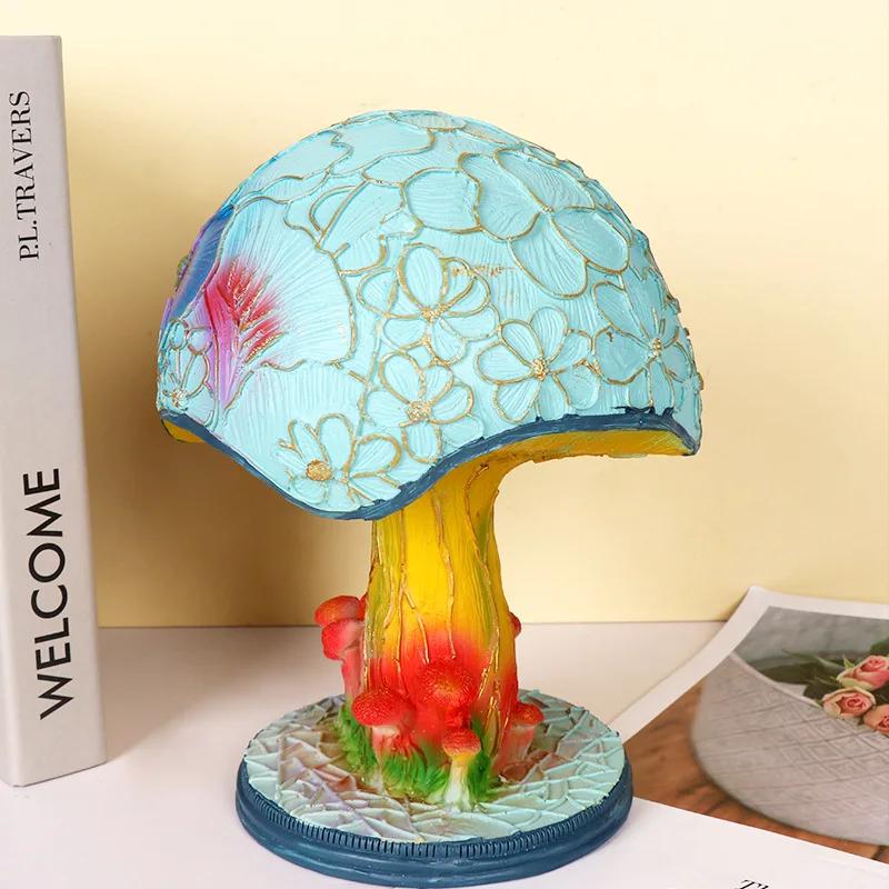 Painting Mushroom Table Lamp,Stained Plant Night Light,Resin Mushroom Bedside Lamp for Bedroom Living Room Home Office Decor