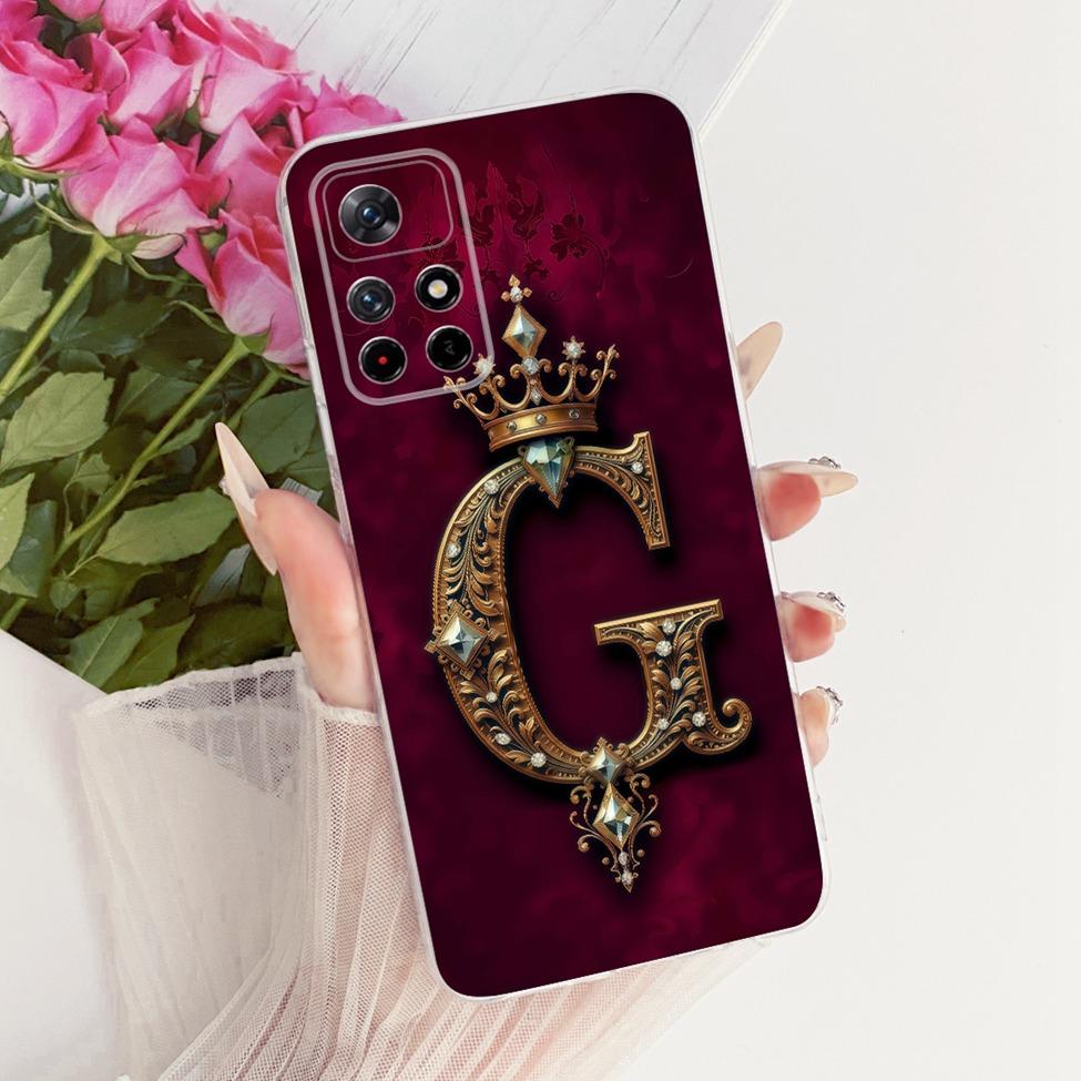 For Xiaomi Poco M4 Pro 5G Case Transparent Luxury Crown A-Z Letters 2D Flat Pattern Soft Phone Case 21091116AG MZB0BGVIN