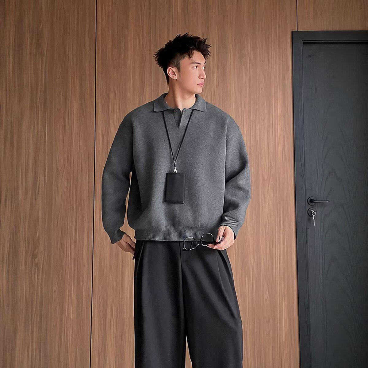 

2024 Men s V-Neck Cardigan Sweater – American Retro, Casual, Solid Color Knitwear for Autumn/Winter. M темно-сірий